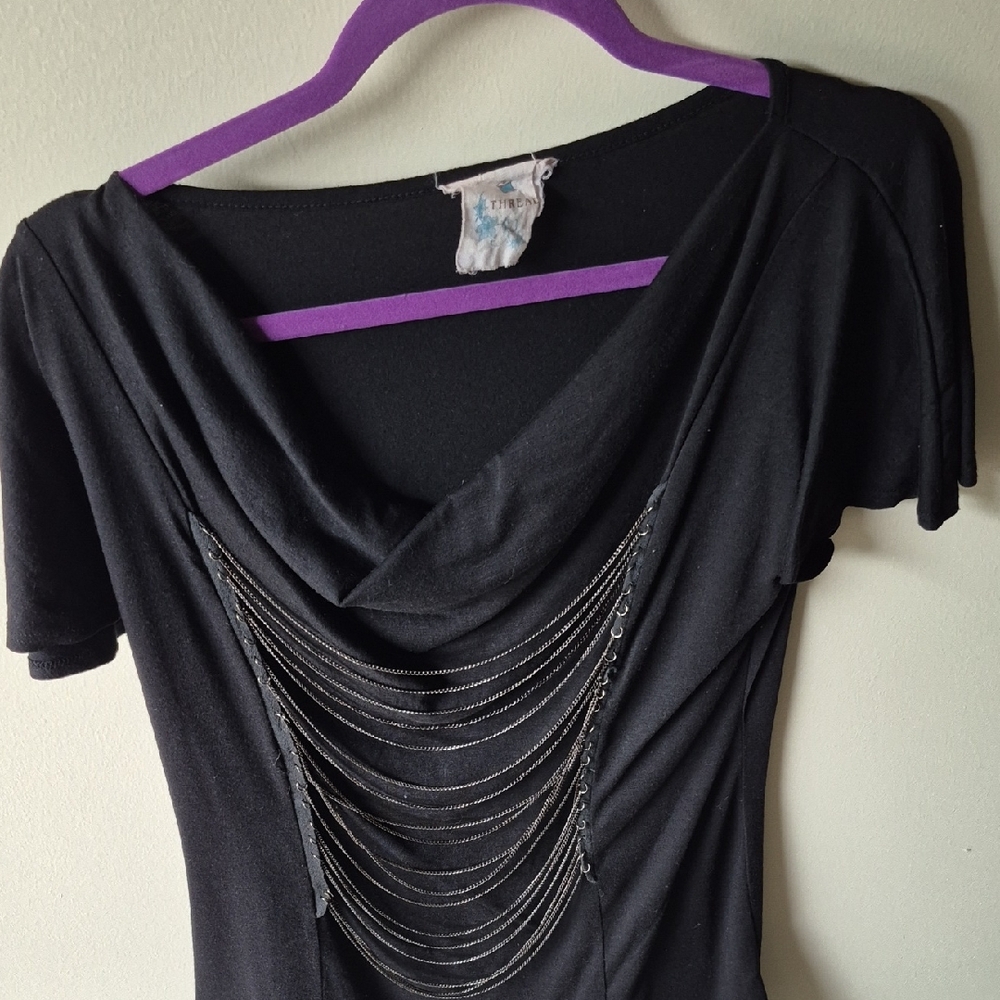 Black Draped Top with Chain Detail